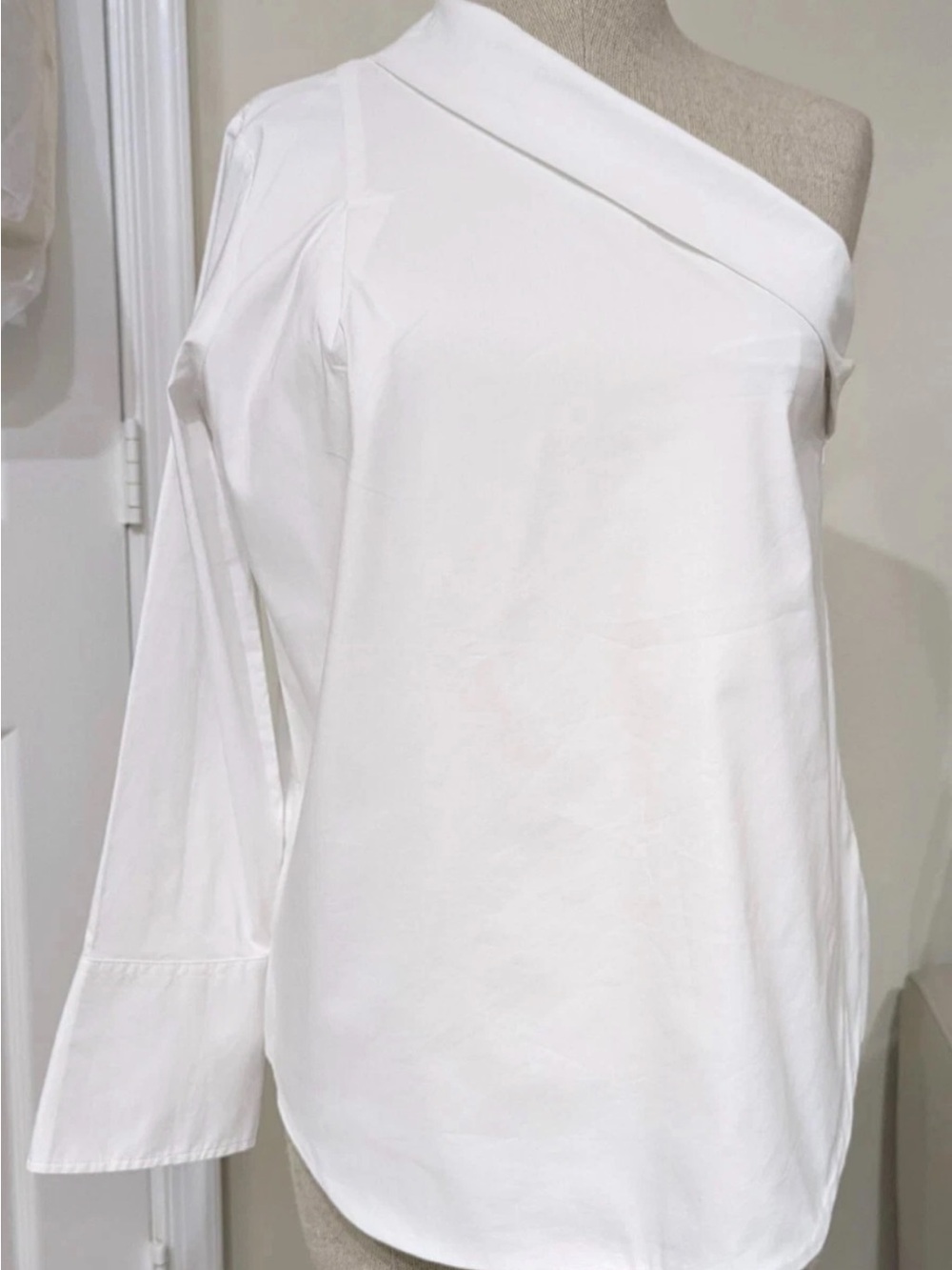 Banana Republic Asymmetrical Poplin White One Shoulder Shirt Top 0P XS Blouse